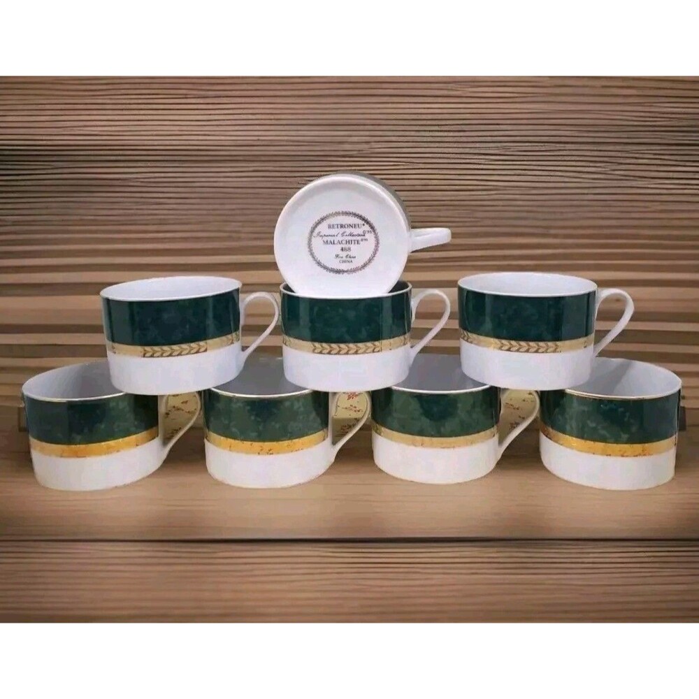 Retroneu 8 Piece Mugs Green Malachite Coffee Tea Cups Imperial Collection 488